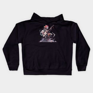 Skeleton With Guitar Muerta Flowers Kids Hoodie